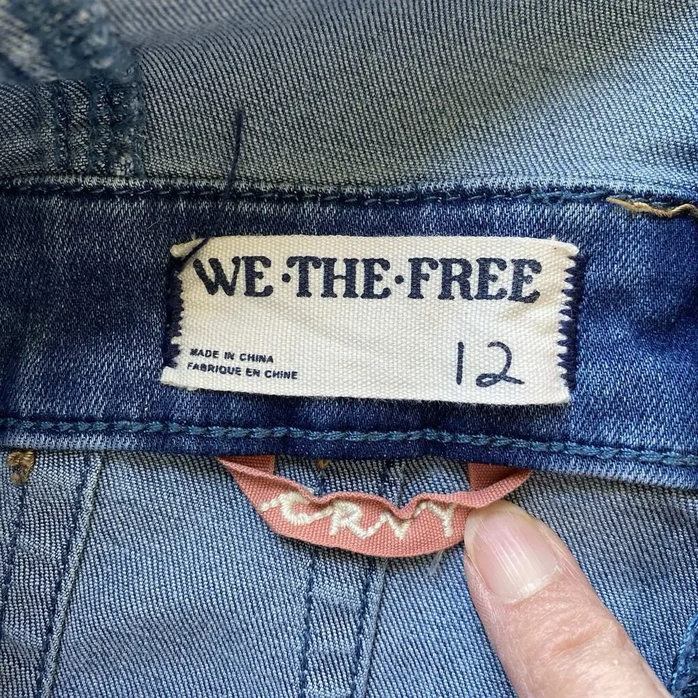 Free People We The Free CRVY Sydney Denim Jumpsuit SIZE 12 Stretch Boho Festival